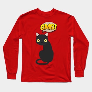 omg! surprised cute black cat Long Sleeve T-Shirt